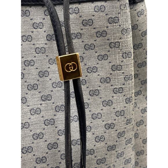 Gucci Italy Vintage 1980's GG Monogram Navy Gray Drawstring Bucket Bag - Picture 2 of 15